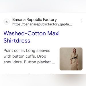 Banana. Republic Washed Cotton Maxi Shirtdress.  New with Tags. Size XS.
